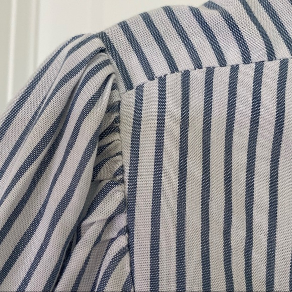 NWOT Loft Long Sleeve Wrap Peplum Striped Blouse BLUE/WHITE - SIZE M - Picture 4 of 11